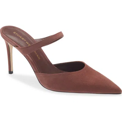 Stuart Weitzman Pointed-toe Strap Heeled Mules In Brown