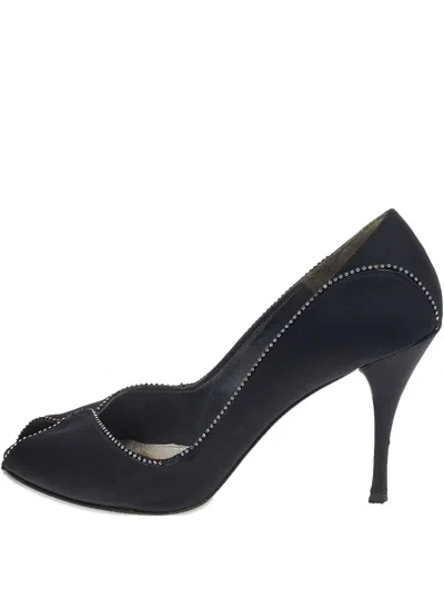 Pre-owned Stuart Weitzman  100mm Embellished Peep-toe Pumps In Black
