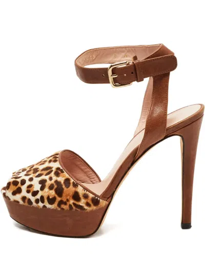 Pre-owned Stuart Weitzman  125mm Leopard-print Sandals In Brown