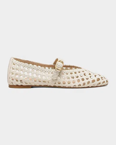 Stuart Weitzman Prim Woven Leather Mary Jane Ballerina Flats In White
