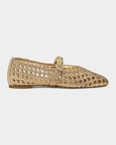 Stuart Weitzman Prim Woven Metallic Leather Mary Jane Ballerina Flats In Gold