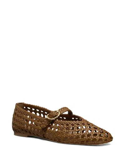 Stuart Weitzman Prima Woven Strap Leather Ballet Flats In Brown