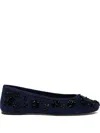 Stuart Weitzman Prima Bow Embroidered Flats In Blue