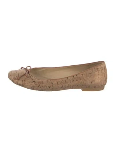 Pre-owned Stuart Weitzman Printed Bow Accents Ballet Flats In Brown