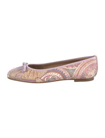 Pre-owned Stuart Weitzman Printed Bow Accents Ballet Flats In Purple