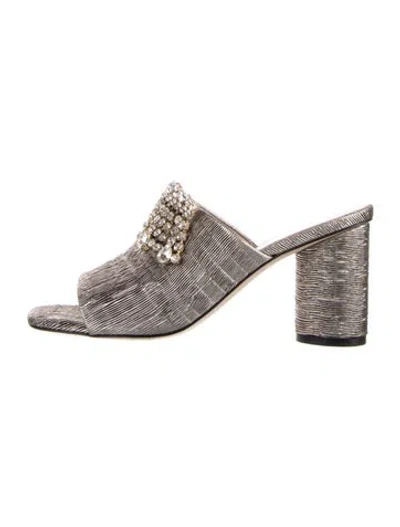 Pre-owned Stuart Weitzman Printed Crystal Embellishments Slides In Silver
