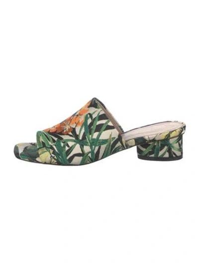 Pre-owned Stuart Weitzman Printed Embroidered Accent Slides In Multi