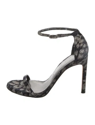 Pre-owned Stuart Weitzman Printed Glitter Accents Sandals In Blue