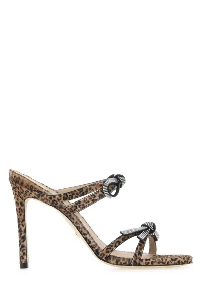 Stuart Weitzman Printed Leather Bow Flat Sandals With 12 Cm Heel In Animal Print