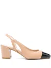 Stuart Weitzman Sleek Suede And Patent-leather Slingback Pumps In Beige