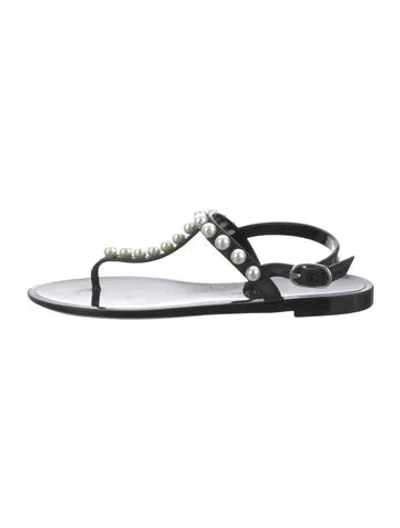 Pre-owned Stuart Weitzman Pvc Beaded Accents T-strap Sandals In Black