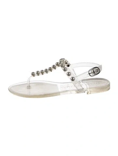 Pre-owned Stuart Weitzman Pvc Beaded Accents T-strap Sandals In Transparent