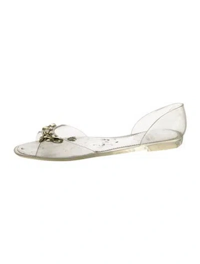 Pre-owned Stuart Weitzman Pvc Crystal Embellishments D'orsay Flats In White