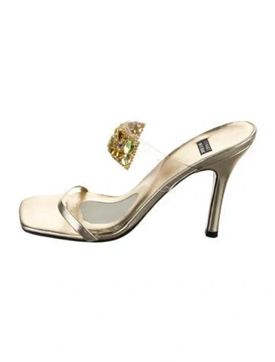 Pre-owned Stuart Weitzman Pvc Crystal Embellishments Slides In White