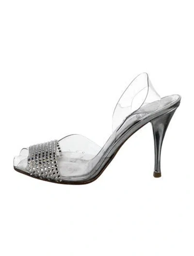Pre-owned Stuart Weitzman Pvc Crystal Embellishments Slingback Pumps In Silver