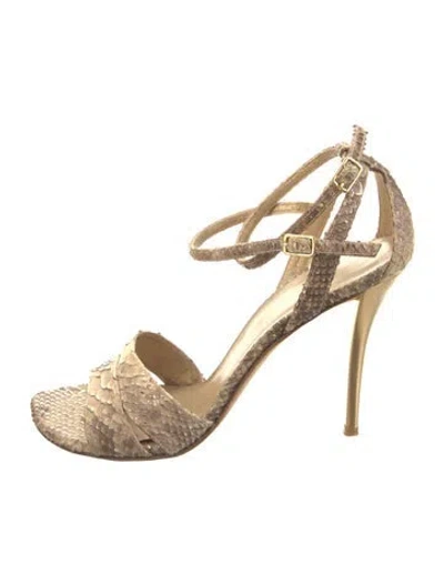 Pre-owned Stuart Weitzman Python Animal Print Sandals In Neutral