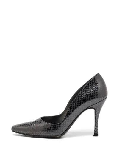 Pre-owned Stuart Weitzman Python-embossed Leather Pumps In Black