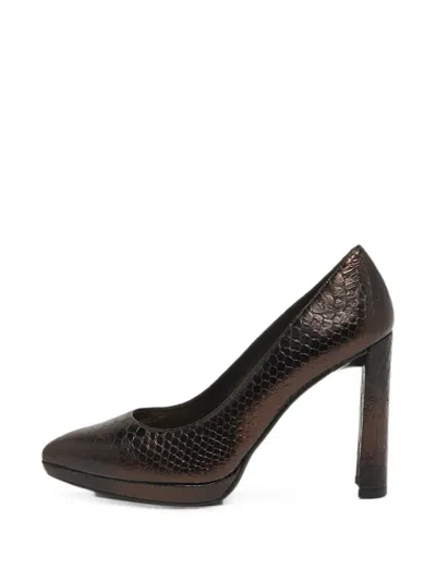 Pre-owned Stuart Weitzman Python-embossed Platform Pumps In Brown