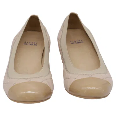 Pre-owned Stuart Weitzman Quilted Ballet Flats In Beige Leather In Brown