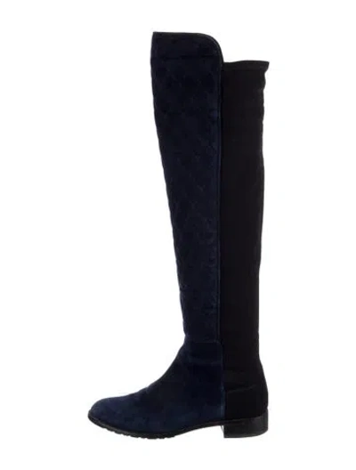 Pre-owned Stuart Weitzman Quilted Pattern Suede Boots In Blue