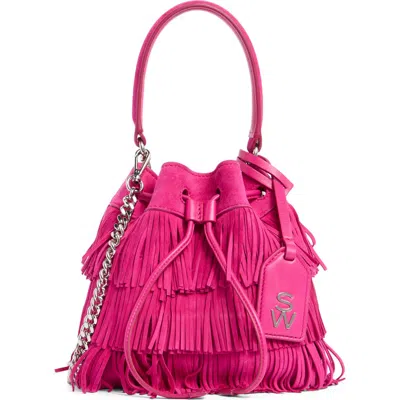 Stuart Weitzman Rae Fringe Mini Bucket Bag In Orange