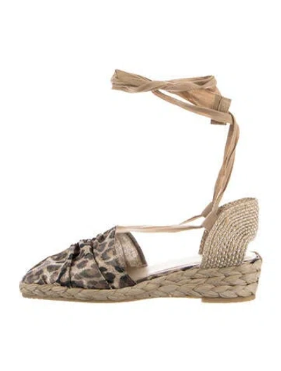 Pre-owned Stuart Weitzman Raffia Animal Print Espadrilles In Neutral