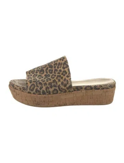 Pre-owned Stuart Weitzman Raffia Animal Print Slides In Brown