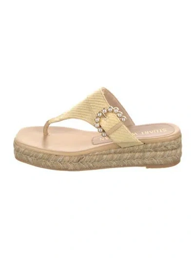 Pre-owned Stuart Weitzman Raffia Beaded Accents Espadrilles In Gold