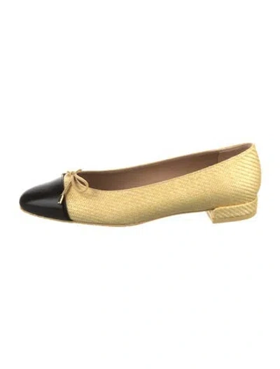 Pre-owned Stuart Weitzman Raffia Bow Accents Ballet Flats