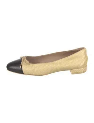 Pre-owned Stuart Weitzman Raffia Bow Accents Ballet Flats In Black/neutrals