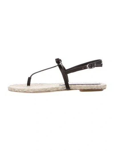Pre-owned Stuart Weitzman Raffia Bow Accents Espadrilles In Black