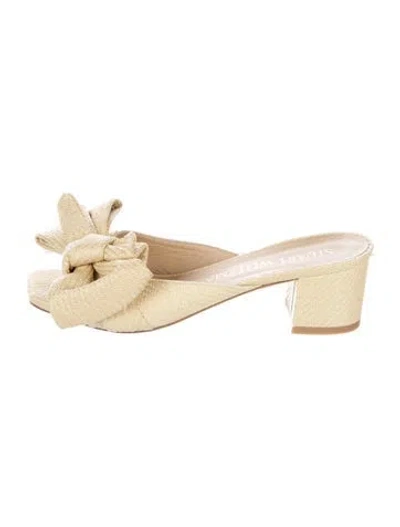 Pre-owned Stuart Weitzman Raffia Bow Accents Slides In Yellow