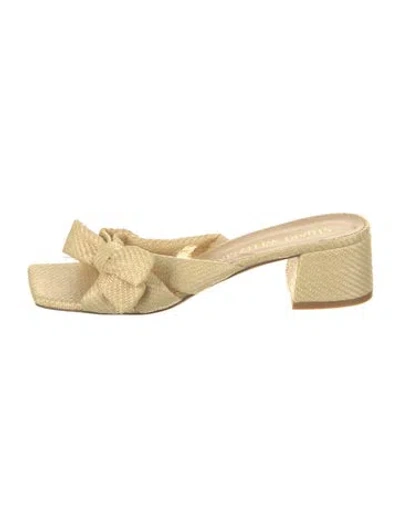 Pre-owned Stuart Weitzman Raffia Bow Accents Slides In Yellow