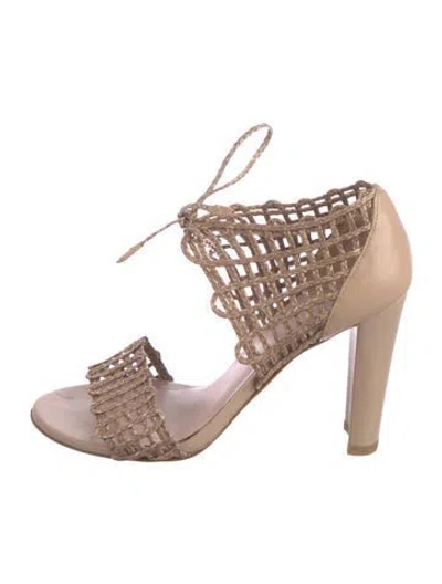 Pre-owned Stuart Weitzman Raffia Braided Accents Sandals In Pink