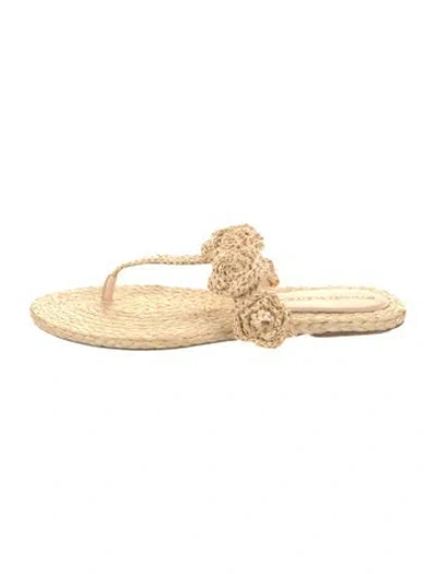 Pre-owned Stuart Weitzman Raffia Flip Flops In Neutral