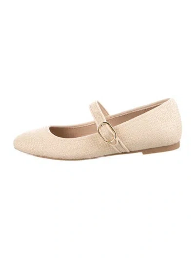 Pre-owned Stuart Weitzman Raffia Mary Jane Flats In Neutral