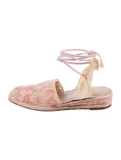 Pre-owned Stuart Weitzman Raffia Patterned Flats In Pink