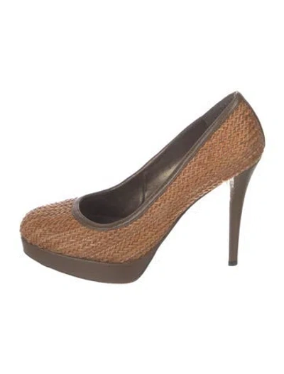 Pre-owned Stuart Weitzman Raffia Patterned Pumps In Brown