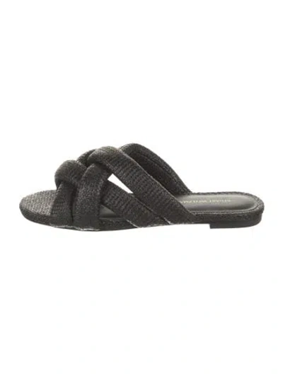 Pre-owned Stuart Weitzman Raffia Slides In Black