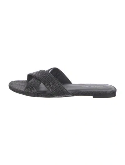 Pre-owned Stuart Weitzman Raffia Slides In Black