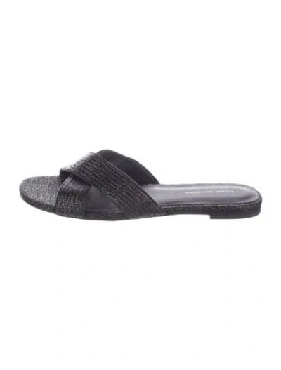 Pre-owned Stuart Weitzman Raffia Slides In Black