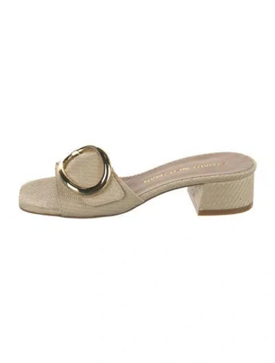Pre-owned Stuart Weitzman Raffia Slides In Neutral