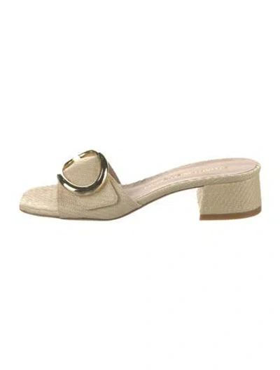 Pre-owned Stuart Weitzman Raffia Slides In Neutral