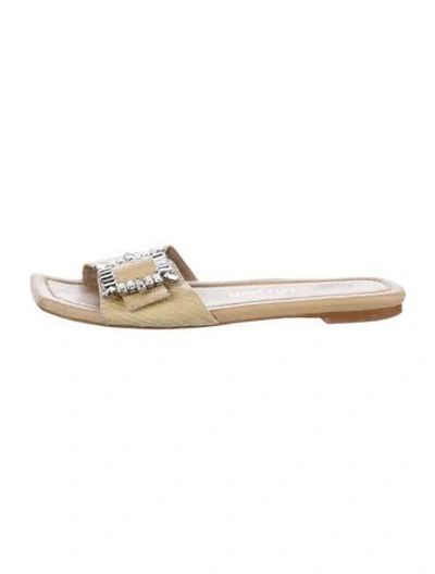 Pre-owned Stuart Weitzman Raffia Tweed Pattern Mules In Neutrals