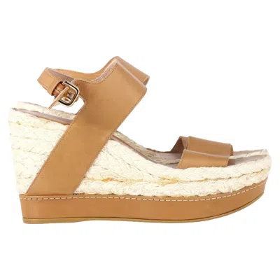 Stuart Weitzman Raffia Wedge Sandals In Brown Leather