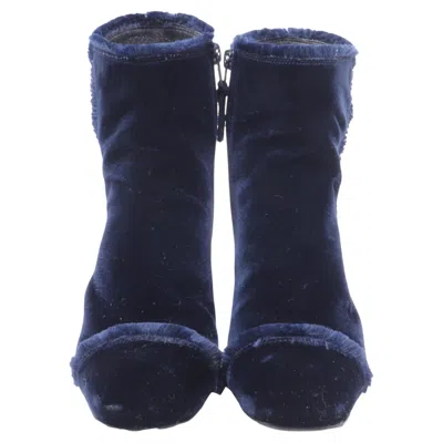 Pre-owned Stuart Weitzman Raw-edge Trim Boots In Blue Velvet