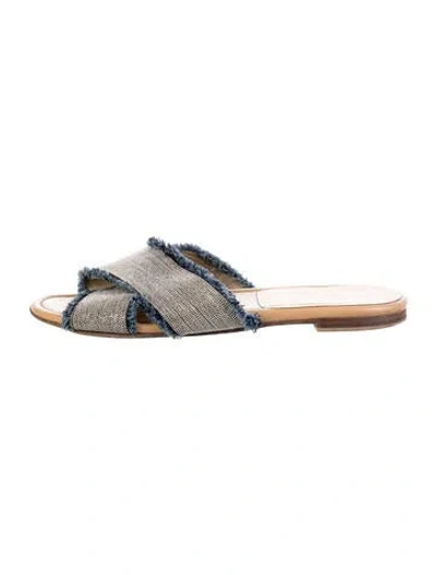 Pre-owned Stuart Weitzman Raw-edge Trim Slides In Blue