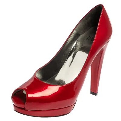 Stuart Weitzman Red Patent Leather Peep Toe Pumps