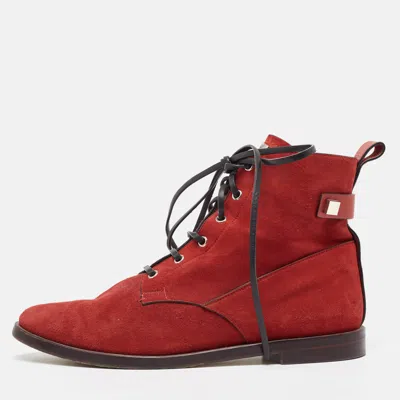Stuart Weitzman Red Suede And Leather Ankle Boots In Animal Print