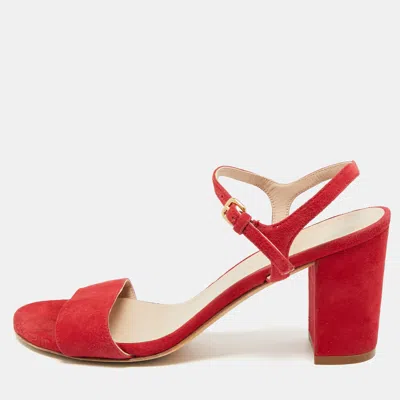 Pre-owned Stuart Weitzman Red Suede Nudist Ankle Strap Sandals 38.5